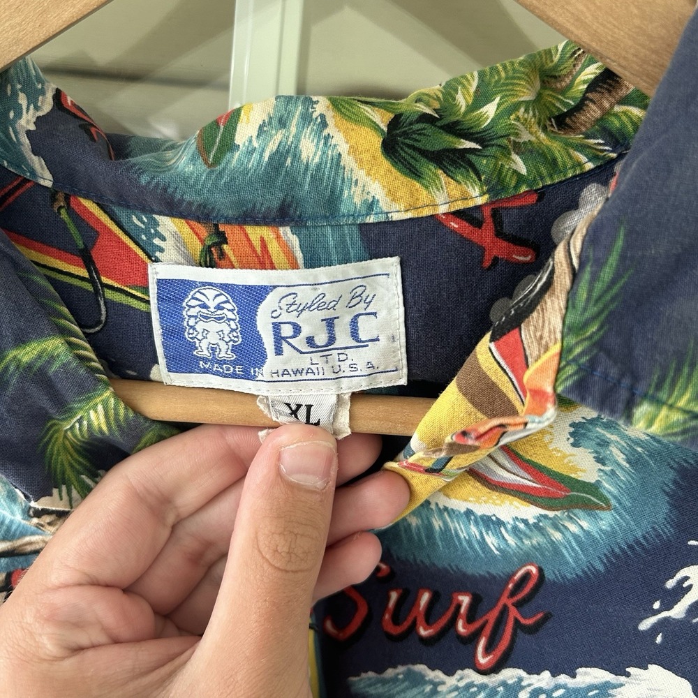 Vintage 70s-80s RJC Hawaiian Shirt Mens XL "Aloha Surf" Rare Aloha Surfing Print - Picture 5 of 5